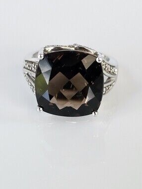 Large Natural Smoky Topaz Sterling Silver Ring Size 7